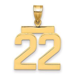 14k Yellow Gold, Athletic Collection Medium Polished Number 22 Pendant